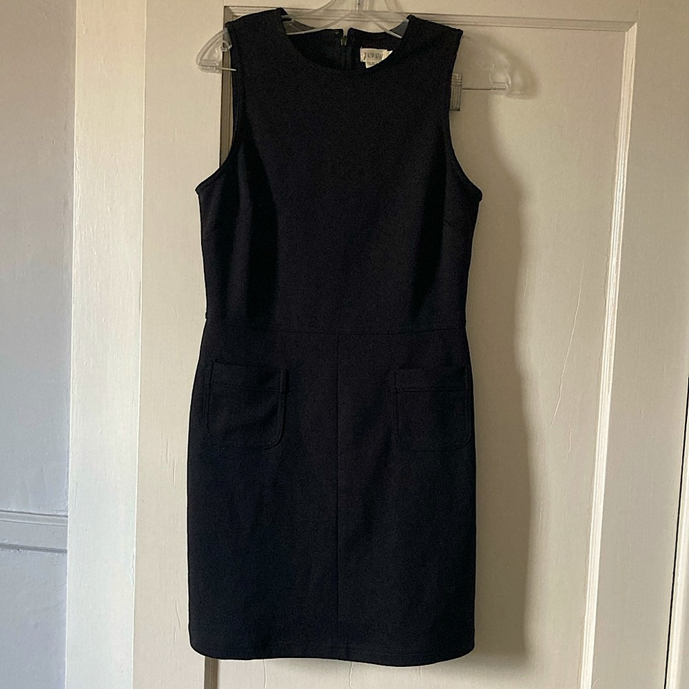 J. Crew Black Business Casual Mini Dress with back zip, front patch pockets